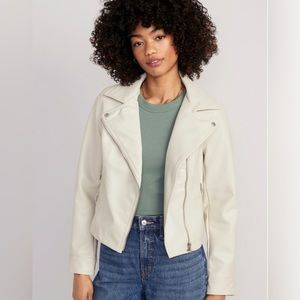 NWT Old Navy White Faux Leather Women Biker Jacket Size Small